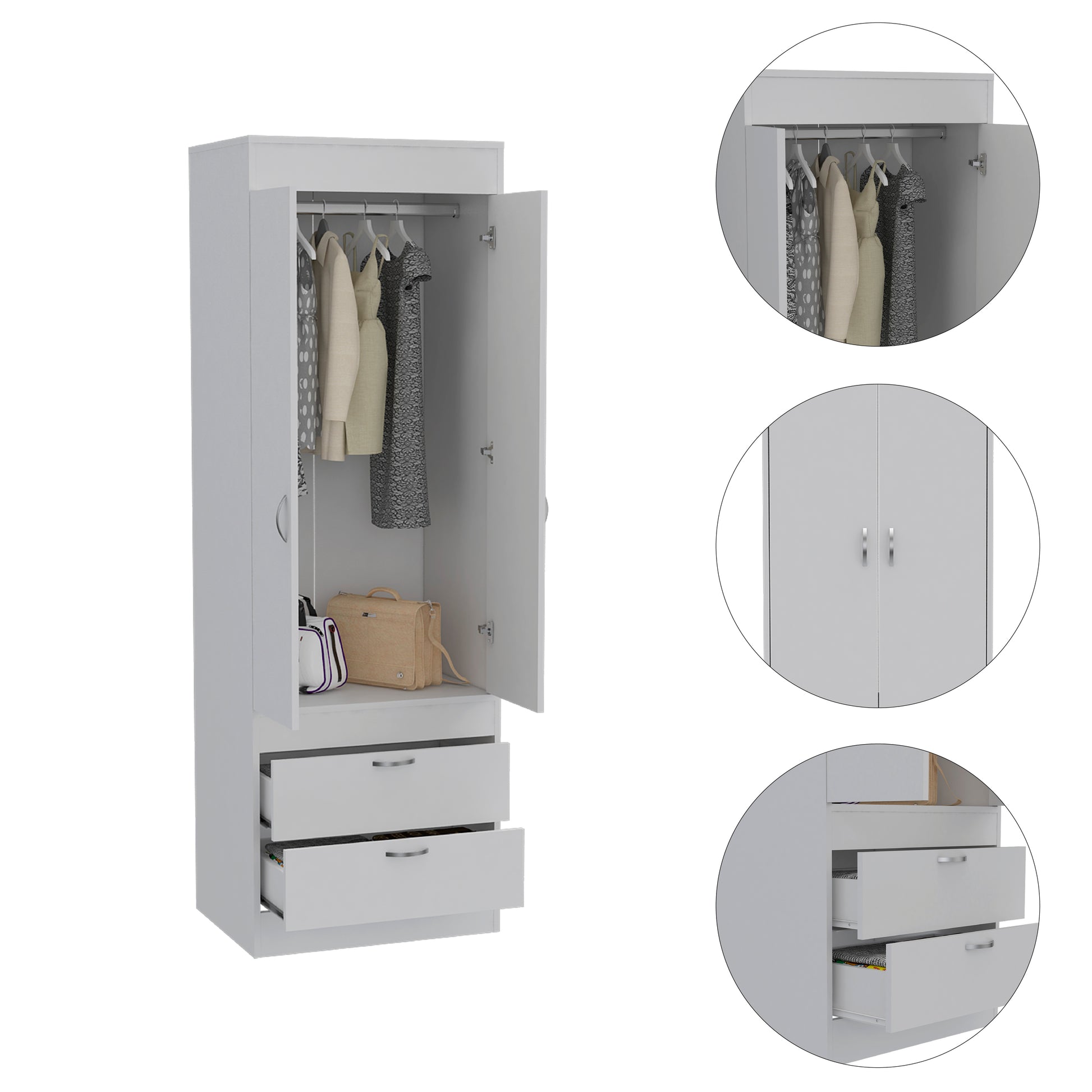 White Engineered Wood Dresser - 70" Wide Armoire