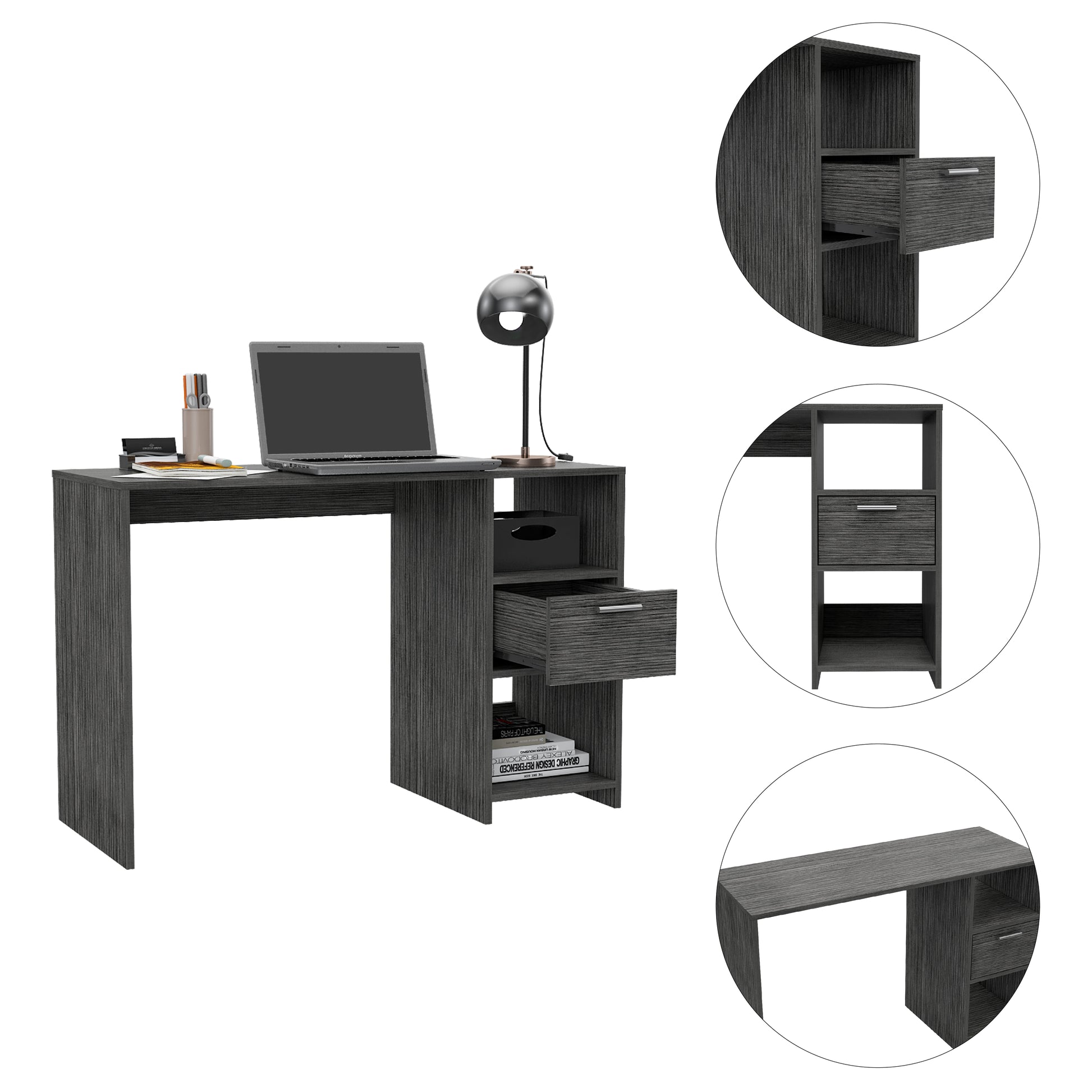 Gray Computer Desk with One Drawer - Office Table