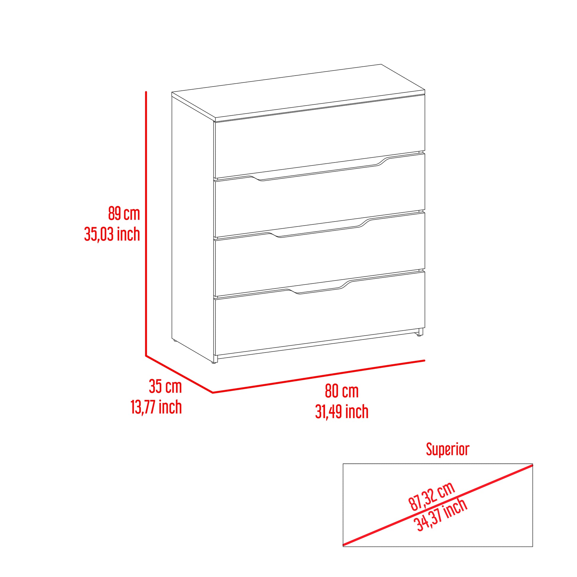 Multicolor California Drawer Dresser - Four Spacious Drawers