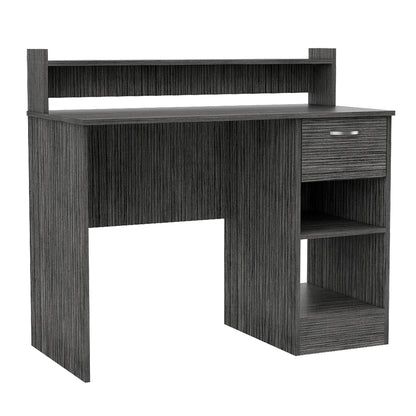 Charlotte Computer Desk - Smoke Gray with Storage Shelves & Drawer for Home Office
