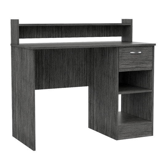 Charlotte Computer Desk - Smoke Gray with Storage Shelves & Drawer for Home Office