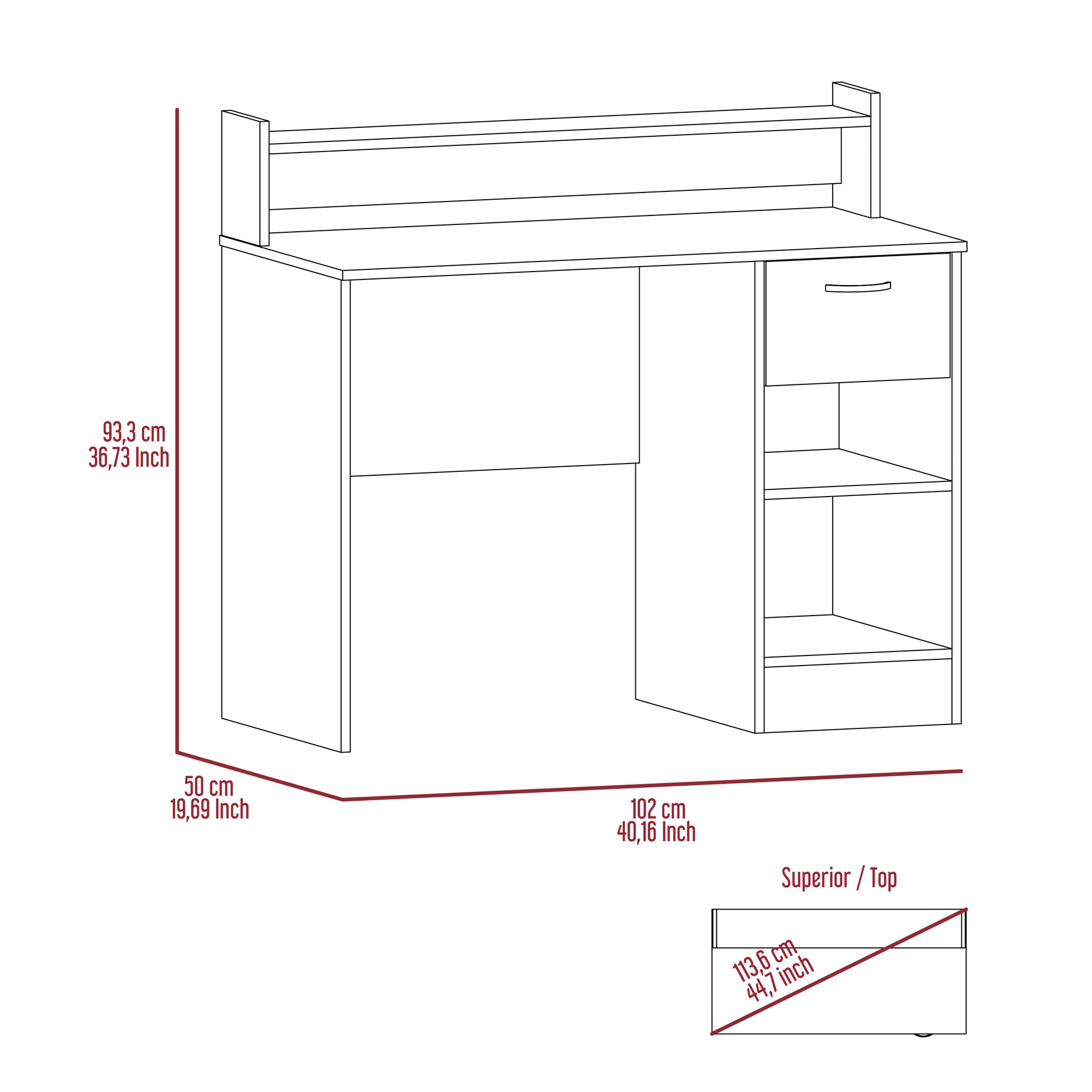 Charlotte Computer Desk - Smoke Gray with Storage Shelves & Drawer for Home Office