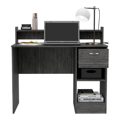 Charlotte Computer Desk - Smoke Gray with Storage Shelves & Drawer for Home Office