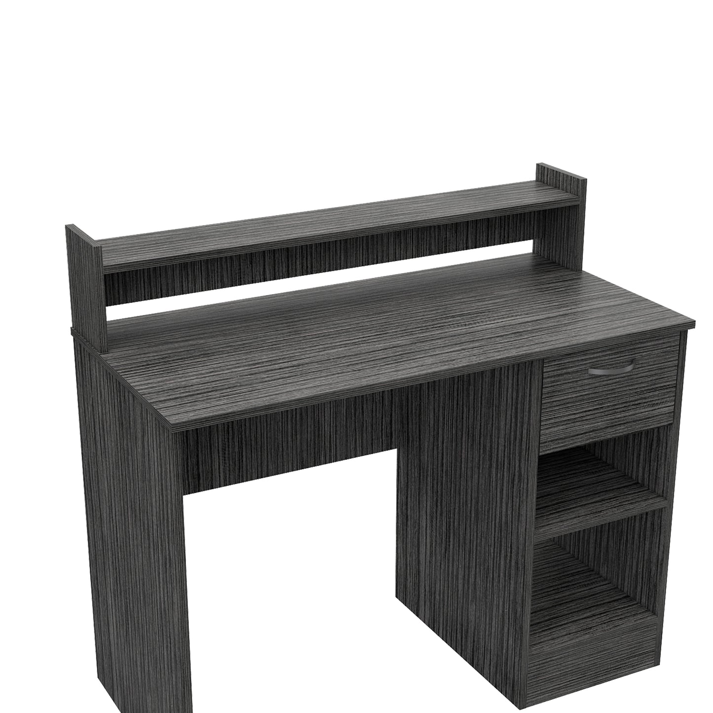 Charlotte Computer Desk - Smoke Gray with Storage Shelves & Drawer for Home Office