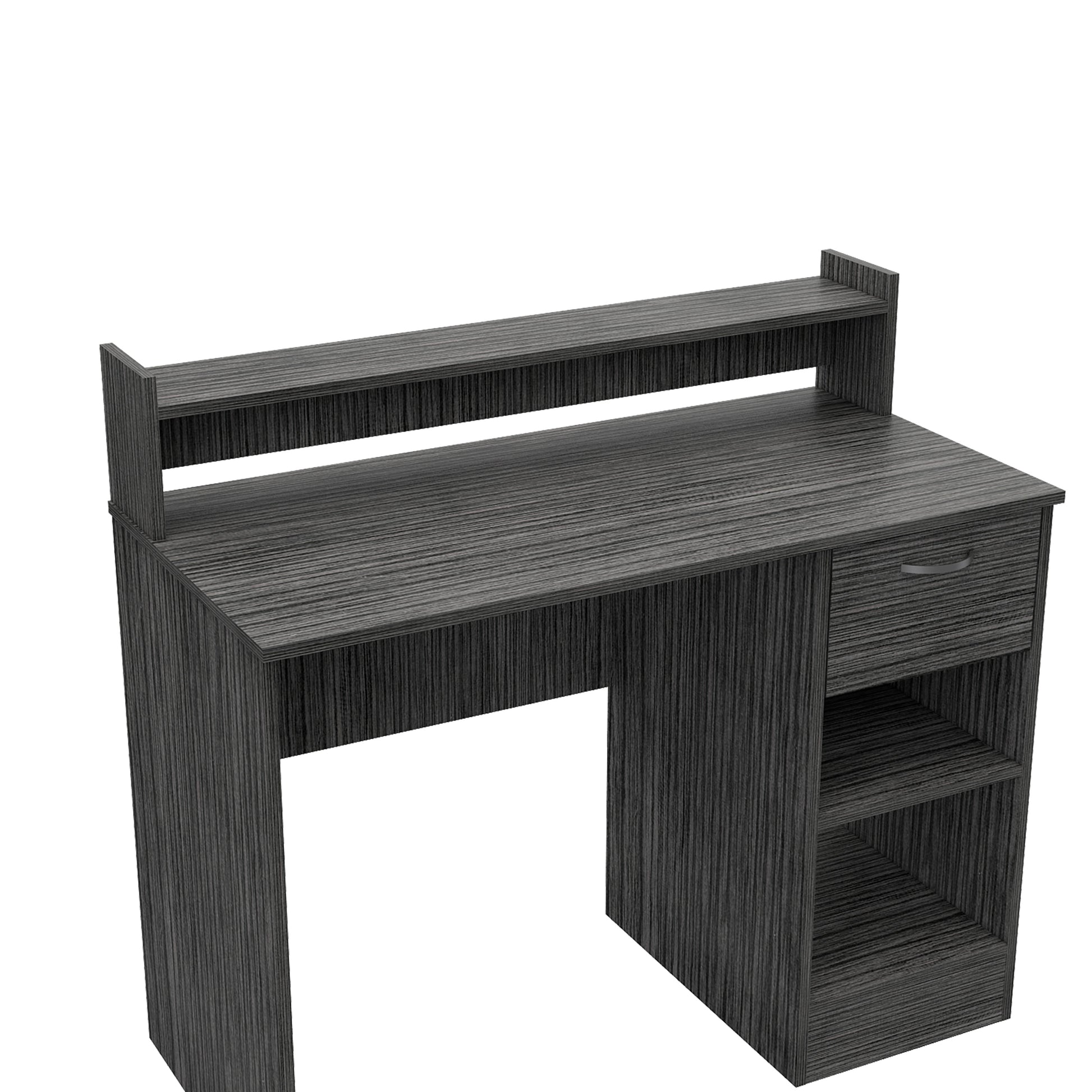 Charlotte Computer Desk - Smoke Gray with Storage Shelves & Drawer for Home Office