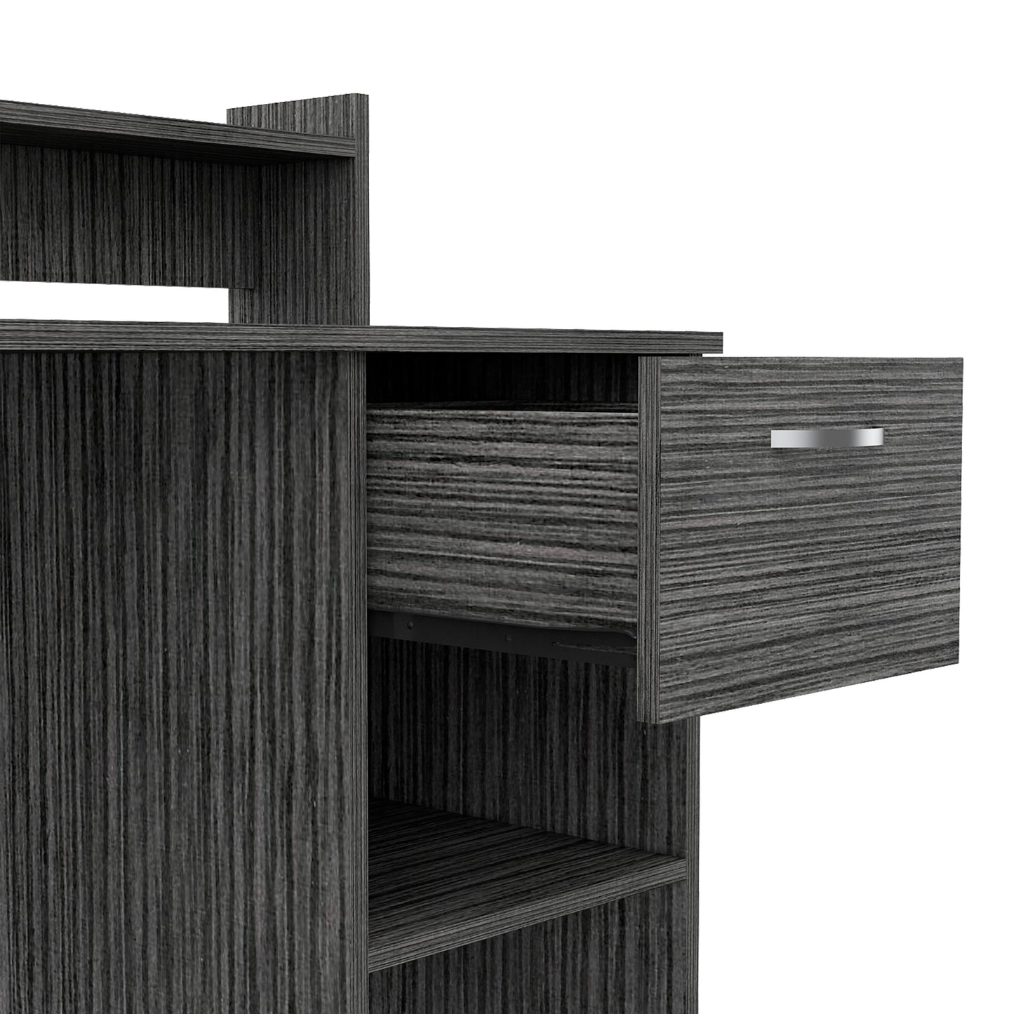 Charlotte Computer Desk - Smoke Gray with Storage Shelves & Drawer for Home Office