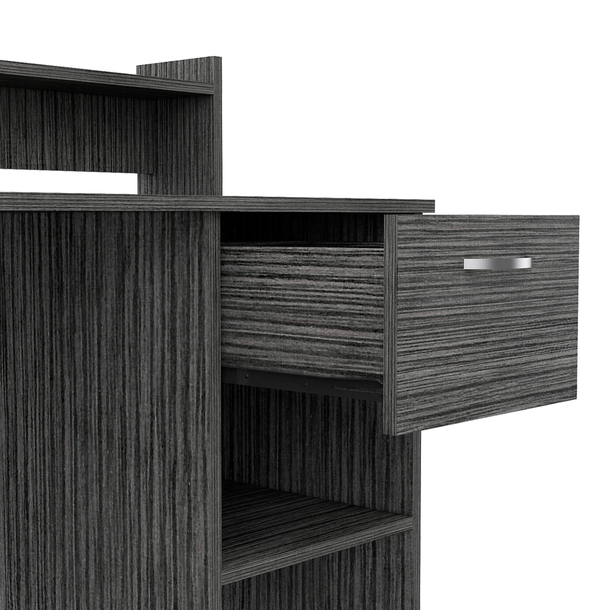 Charlotte Computer Desk - Smoke Gray with Storage Shelves & Drawer for Home Office