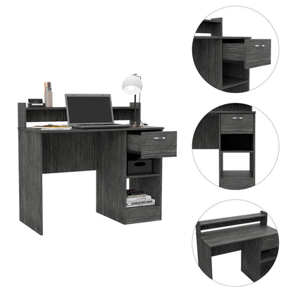 Charlotte Computer Desk - Smoke Gray with Storage Shelves & Drawer for Home Office