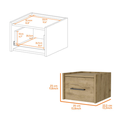 Beige Wall-Mounted Nightstand with Single Drawer Storage for Bedroom
