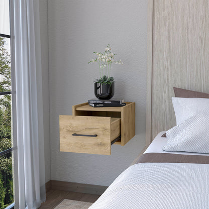 Beige Wall-Mounted Nightstand with Single Drawer Storage for Bedroom