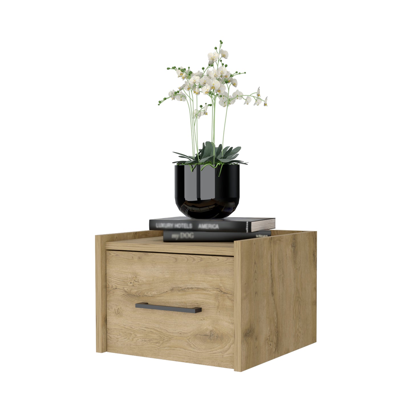 Beige Wall-Mounted Nightstand with Single Drawer Storage for Bedroom