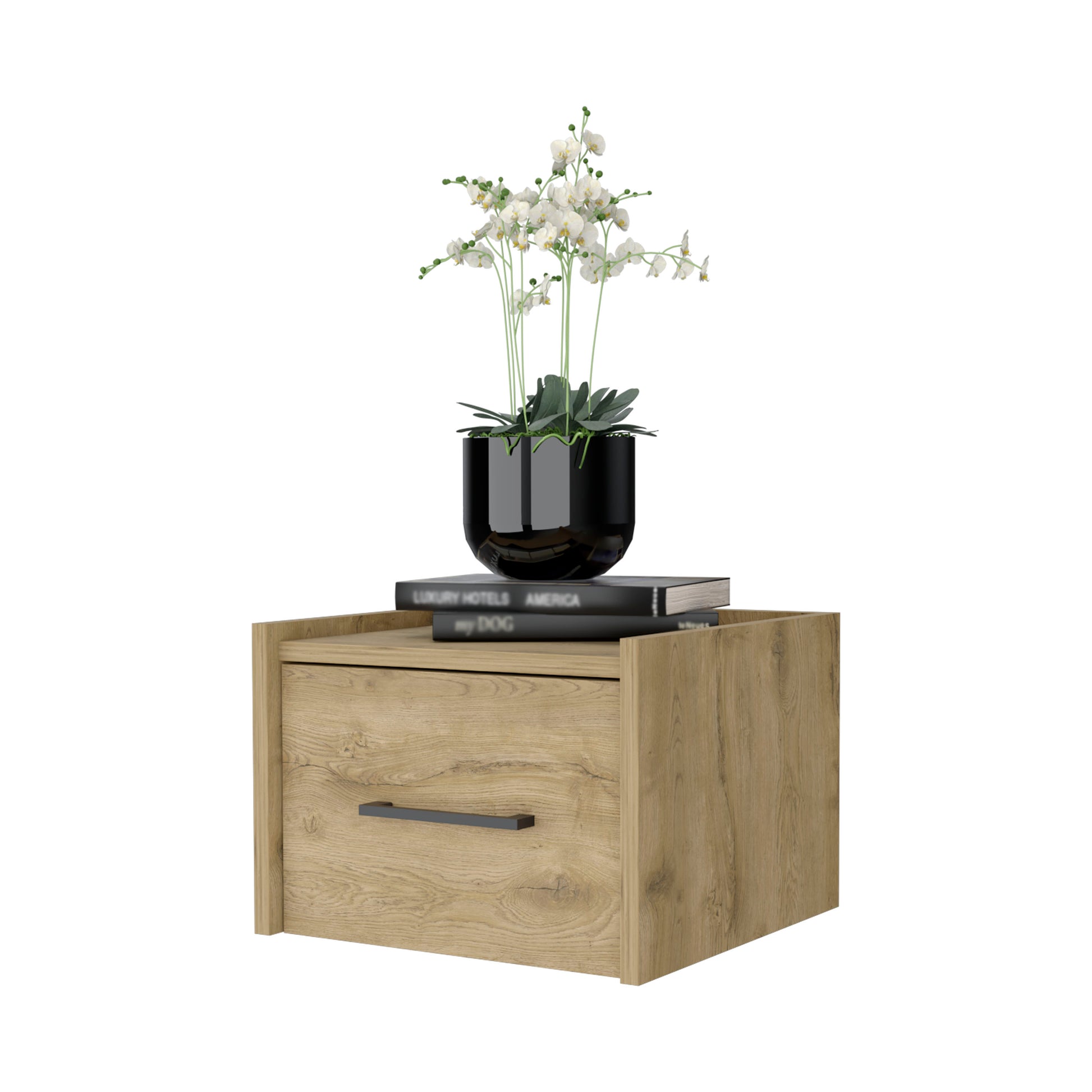 Beige Wall-Mounted Nightstand with Single Drawer Storage for Bedroom