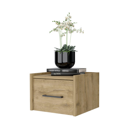 Beige Wall-Mounted Nightstand with Single Drawer Storage for Bedroom