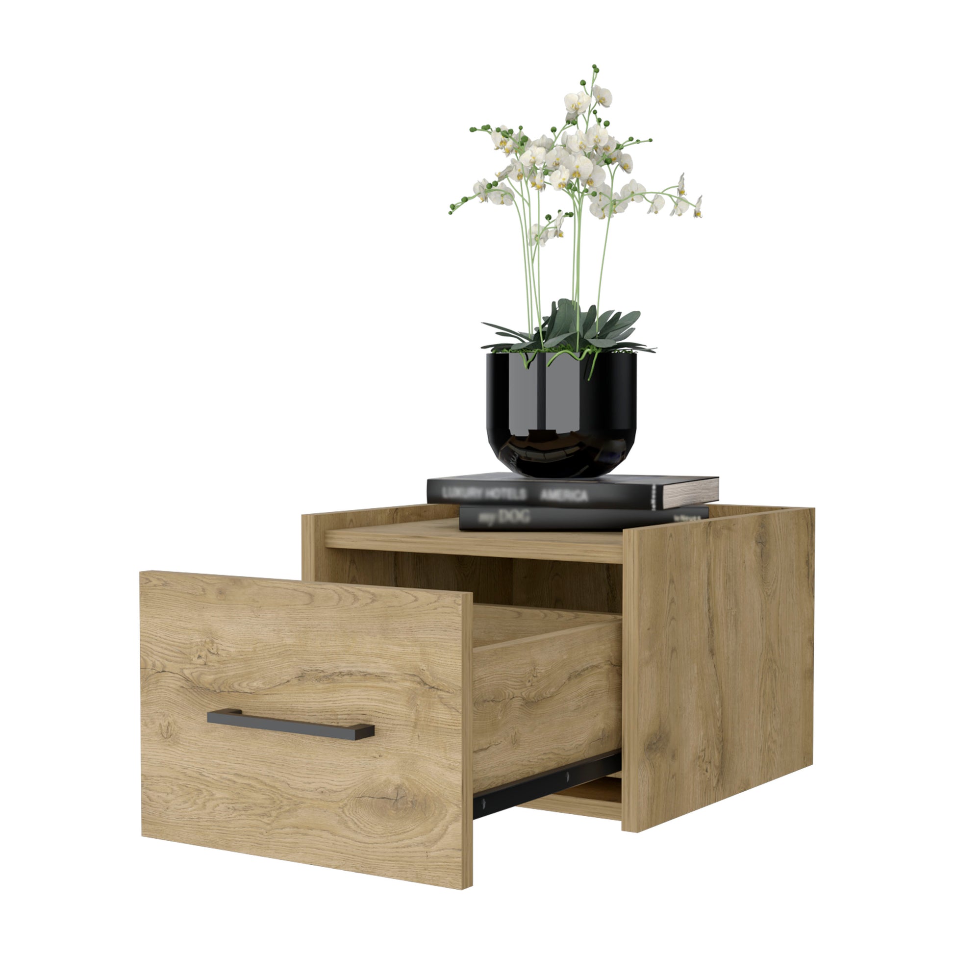 Beige Wall-Mounted Nightstand with Single Drawer Storage for Bedroom