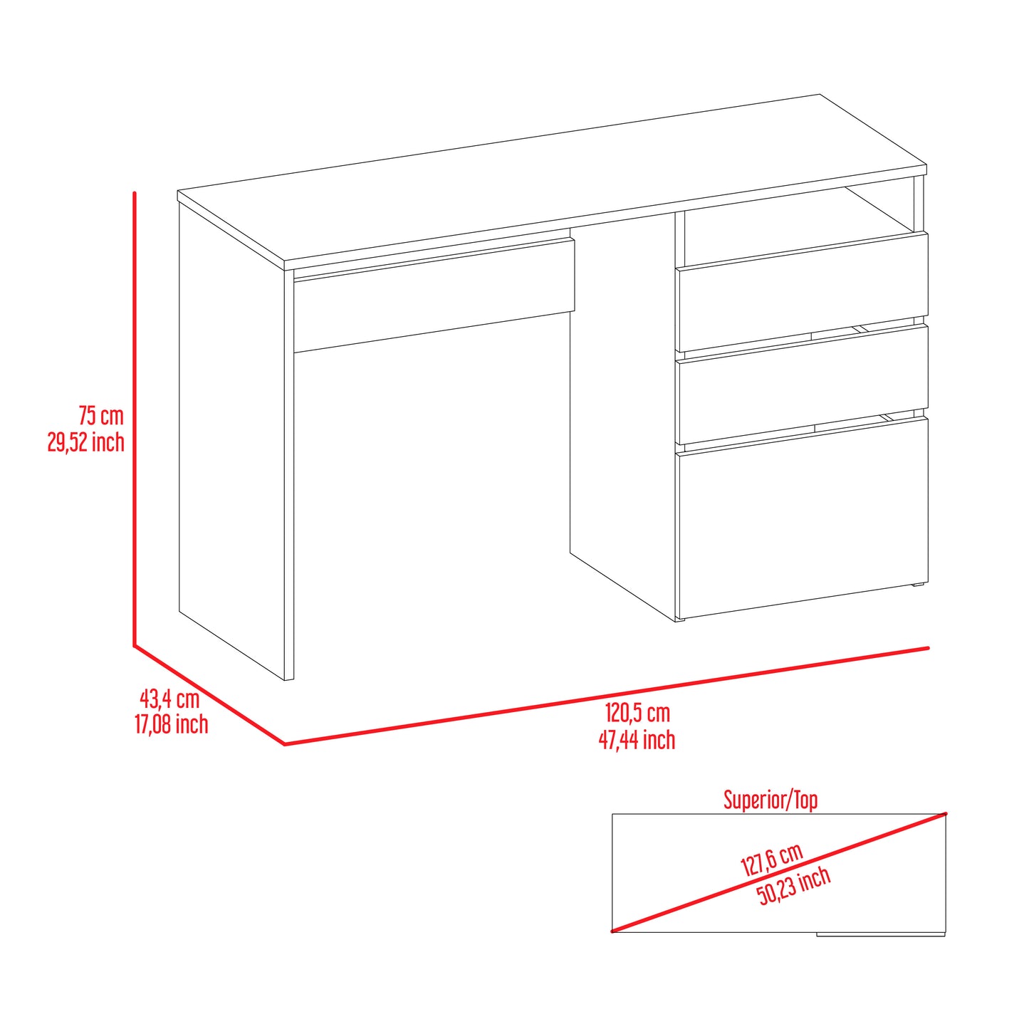 Black Computer Desk with Three Drawers - Office Table for Home Office
