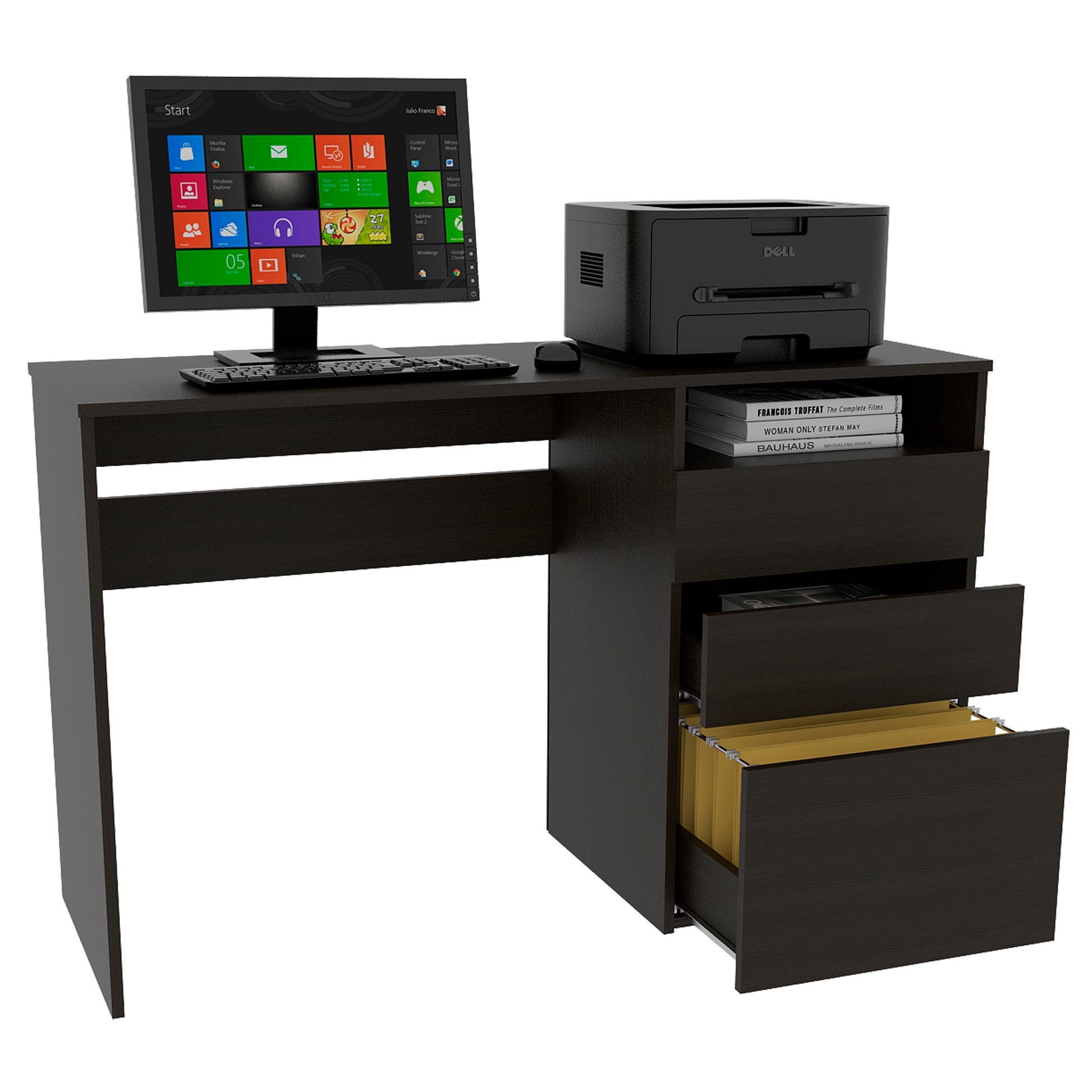 Black Computer Desk with Three Drawers - Office Table for Home Office