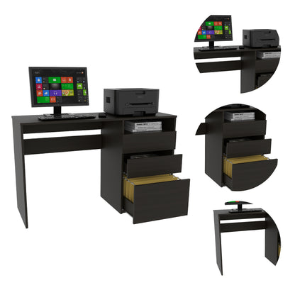 Black Computer Desk with Three Drawers - Office Table for Home Office