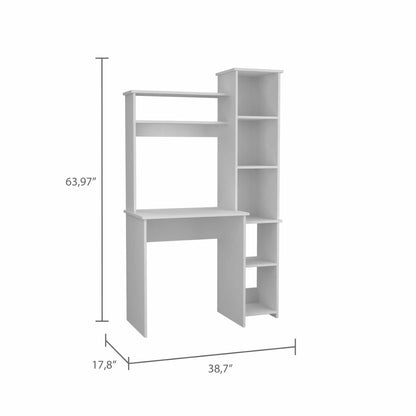 White Computer Desk with Bookcase - 63.9" Rectangular Office Table