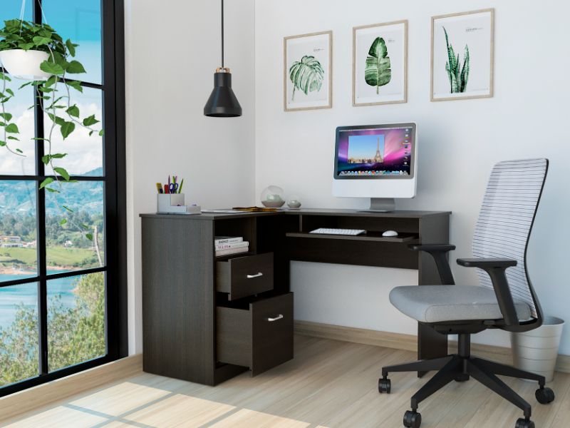 L-Shaped Computer Desk with Storage - Black