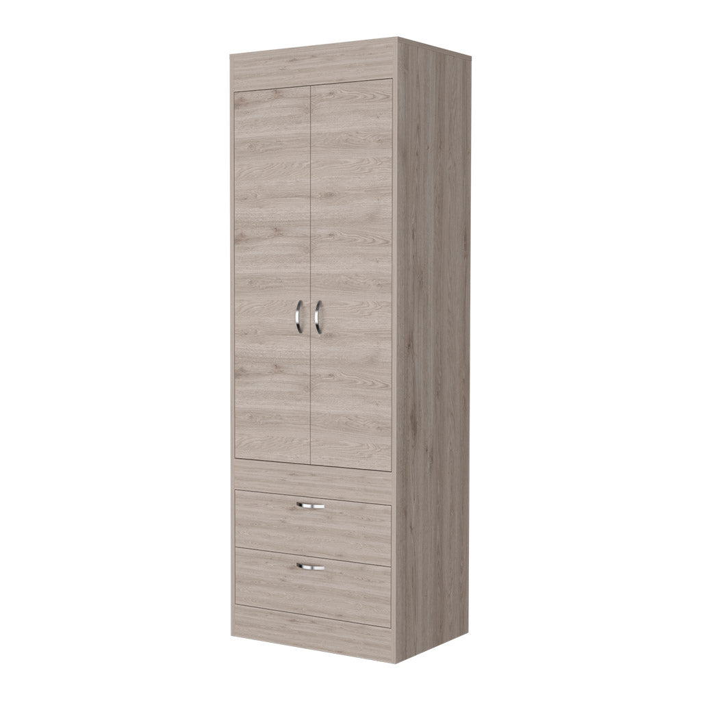 Light Gray Alabama Armoire - 2 Drawers & Hanging Rod for Bedroom