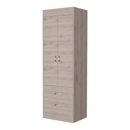 Light Gray Alabama Armoire - 2 Drawers & Hanging Rod for Bedroom