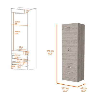 Light Gray Alabama Armoire - 2 Drawers & Hanging Rod for Bedroom