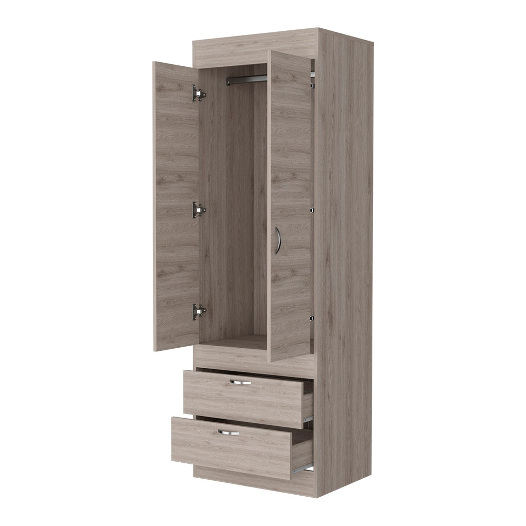 Light Gray Alabama Armoire - 2 Drawers & Hanging Rod for Bedroom