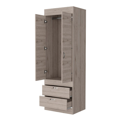 Light Gray Alabama Armoire - 2 Drawers & Hanging Rod for Bedroom