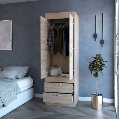 Light Gray Alabama Armoire - 2 Drawers & Hanging Rod for Bedroom