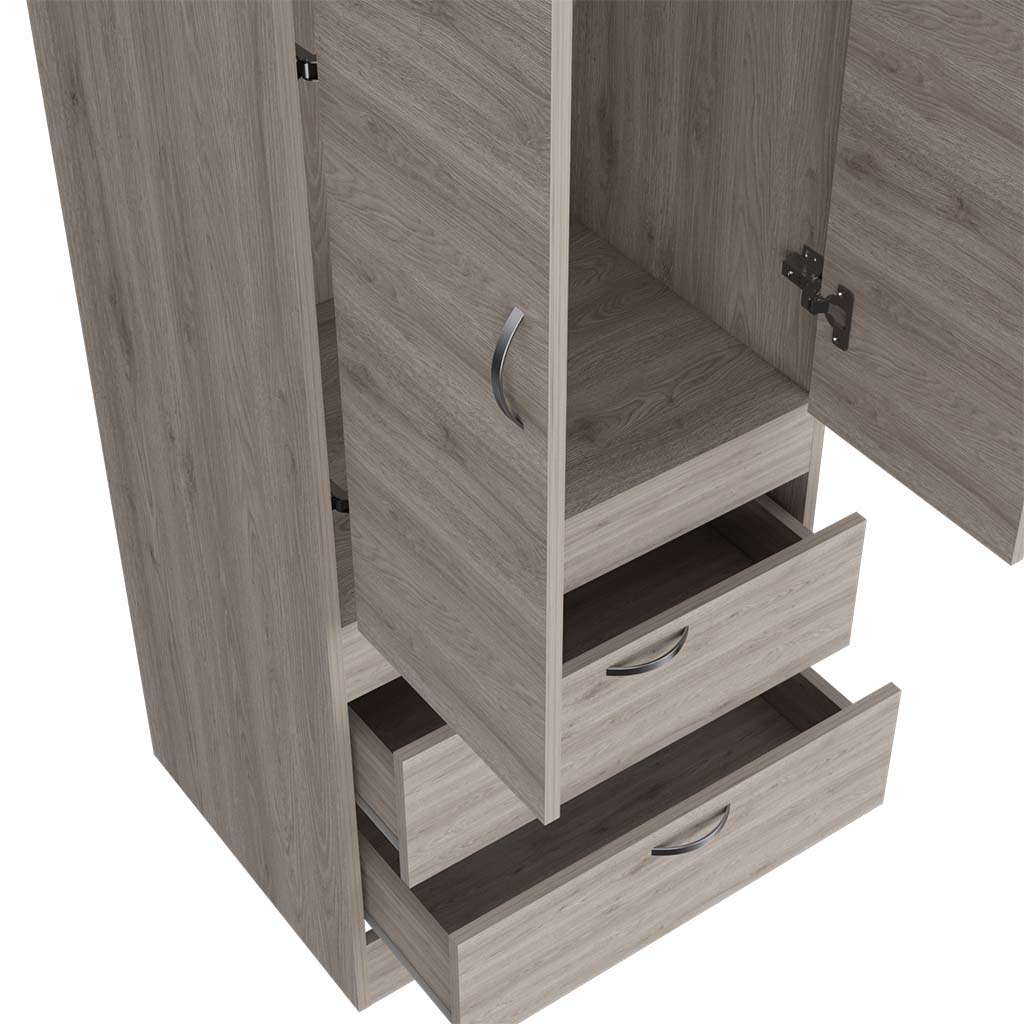 Light Gray Alabama Armoire - 2 Drawers & Hanging Rod for Bedroom