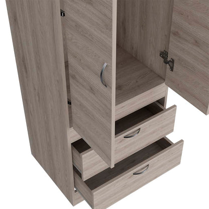 Light Gray Alabama Armoire - 2 Drawers & Hanging Rod for Bedroom