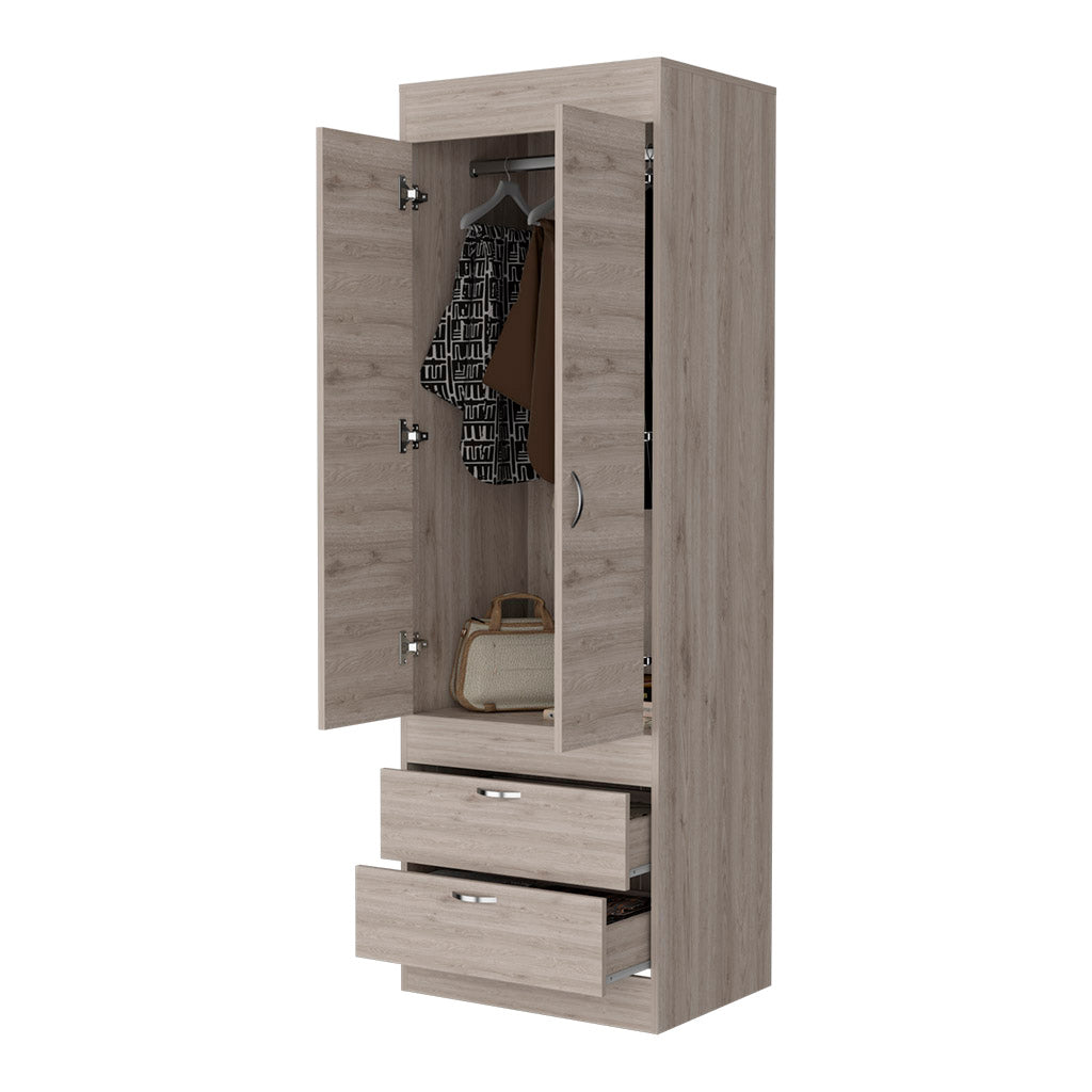 Light Gray Alabama Armoire - 2 Drawers & Hanging Rod for Bedroom