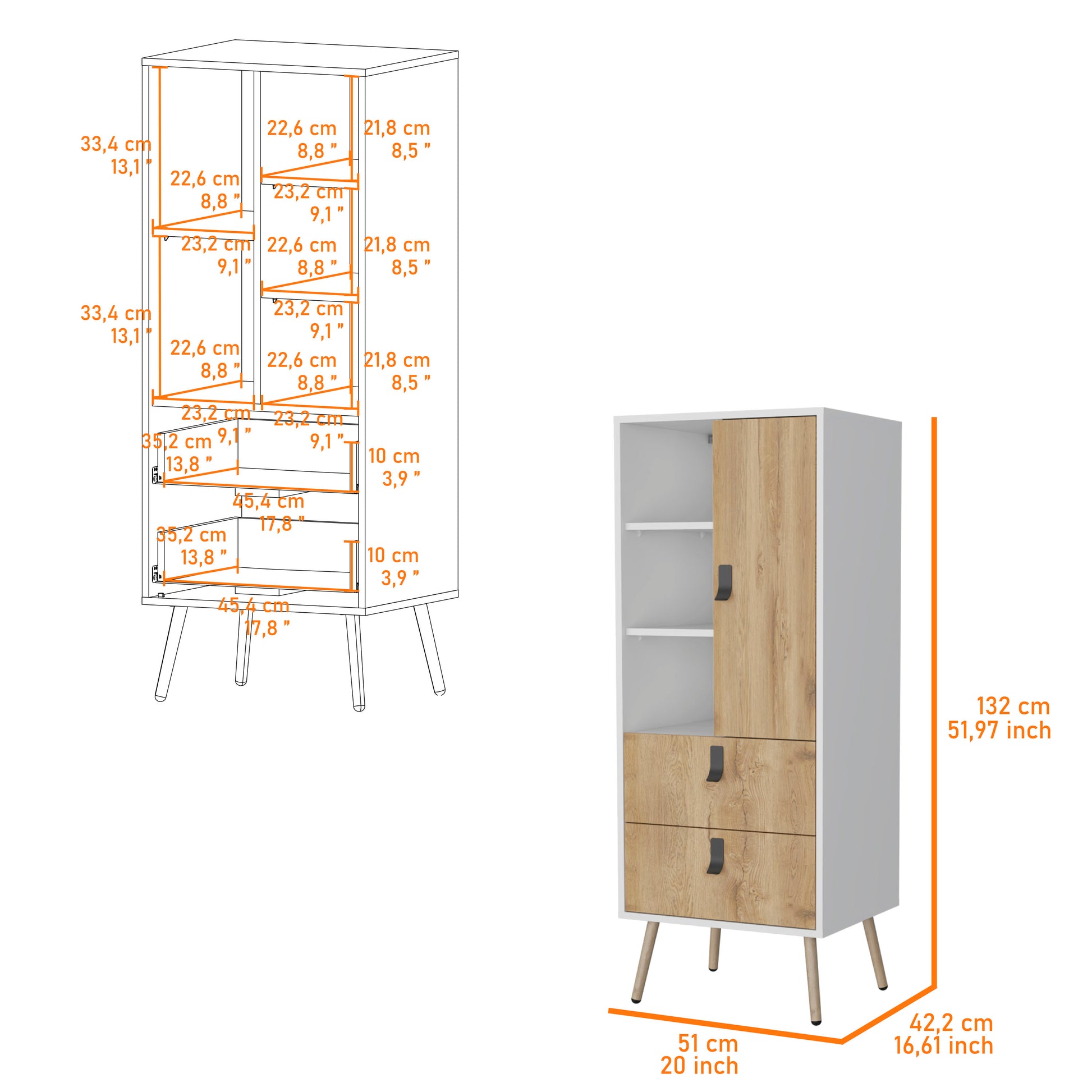 Multicolor Pine Dresser - 51.97" Tall Bedroom Storage