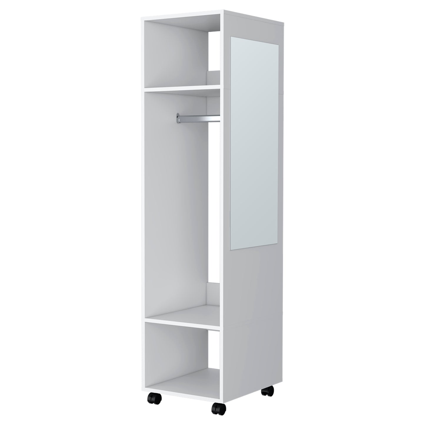 63" White Melamine Bedroom Dresser with Wheels