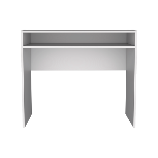 White Melamine Desk with Storage - 35.1" Workspace for Home Office