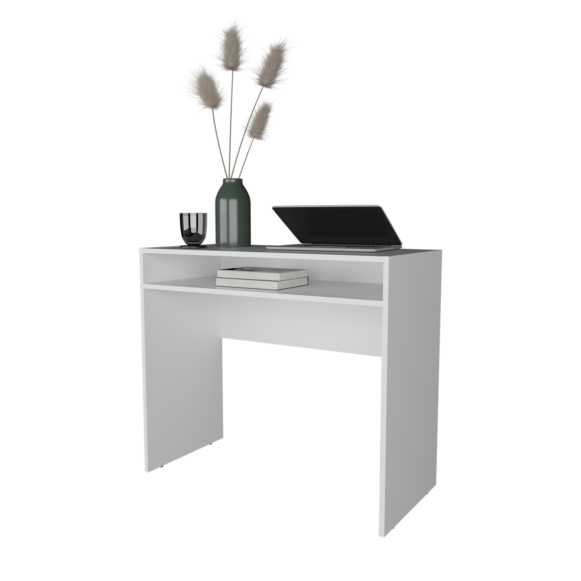 White Melamine Desk with Storage - 35.1" Workspace for Home Office