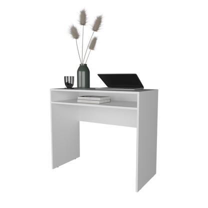 White Melamine Desk with Storage - 35.1" Workspace for Home Office