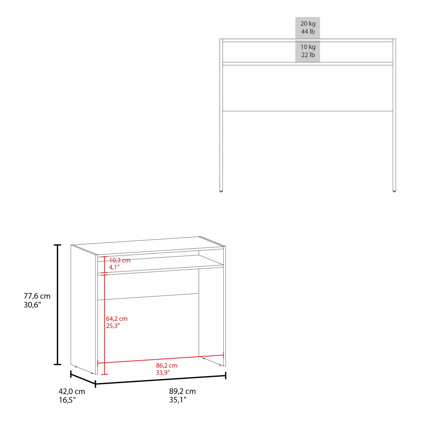 White Melamine Desk with Storage - 35.1" Workspace for Home Office