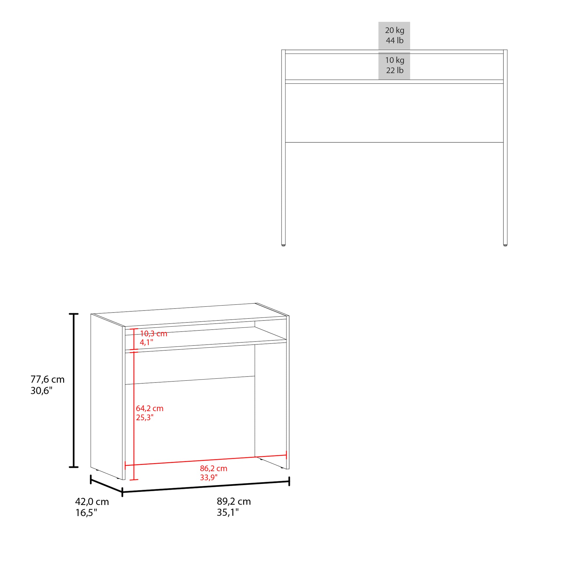 White Melamine Desk with Storage - 35.1" Workspace for Home Office
