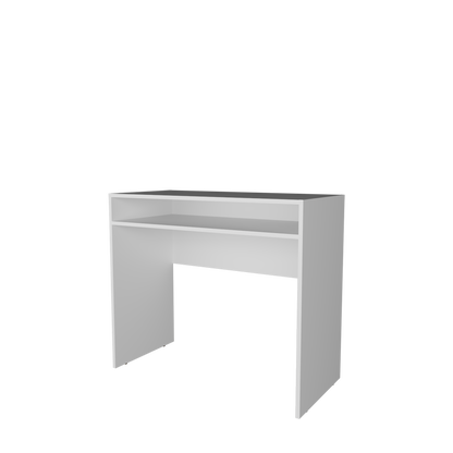 White Melamine Desk with Storage - 35.1" Workspace for Home Office