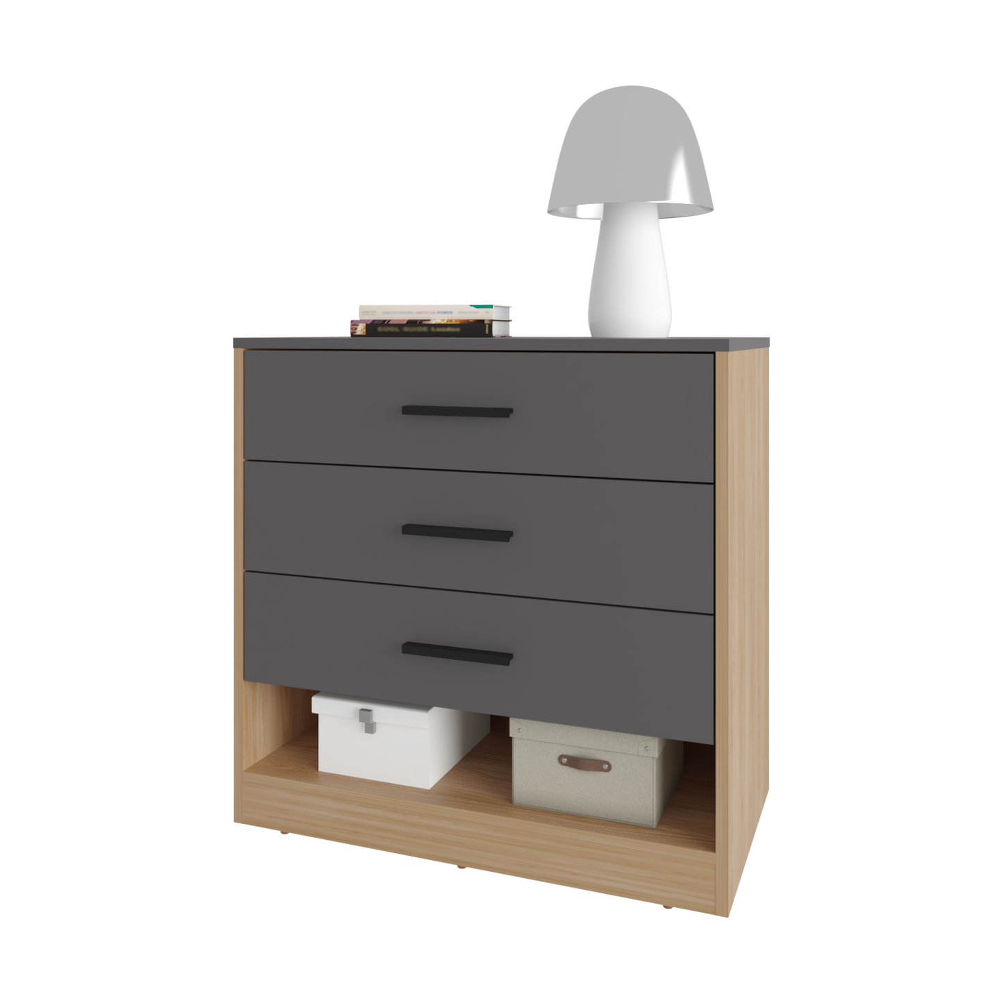 3-Drawer Multicolor Particle Board Dresser - Bedroom Storage