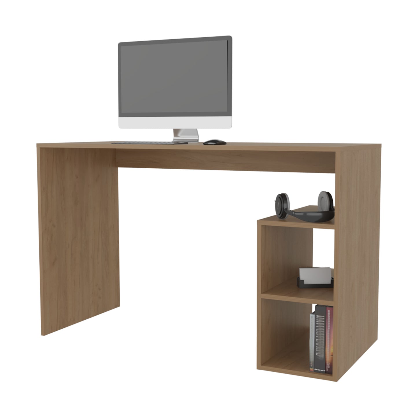 Light Oak Computer Desk with Storage - 29.8" Rectangular Office Table