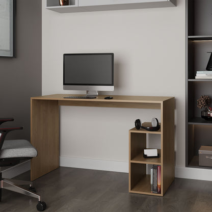 Sanders Computer Desk in Melamine with Open Storage, Natural Oak