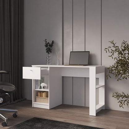 Modern White Computer Desk with Drawers for Home Office Productivity