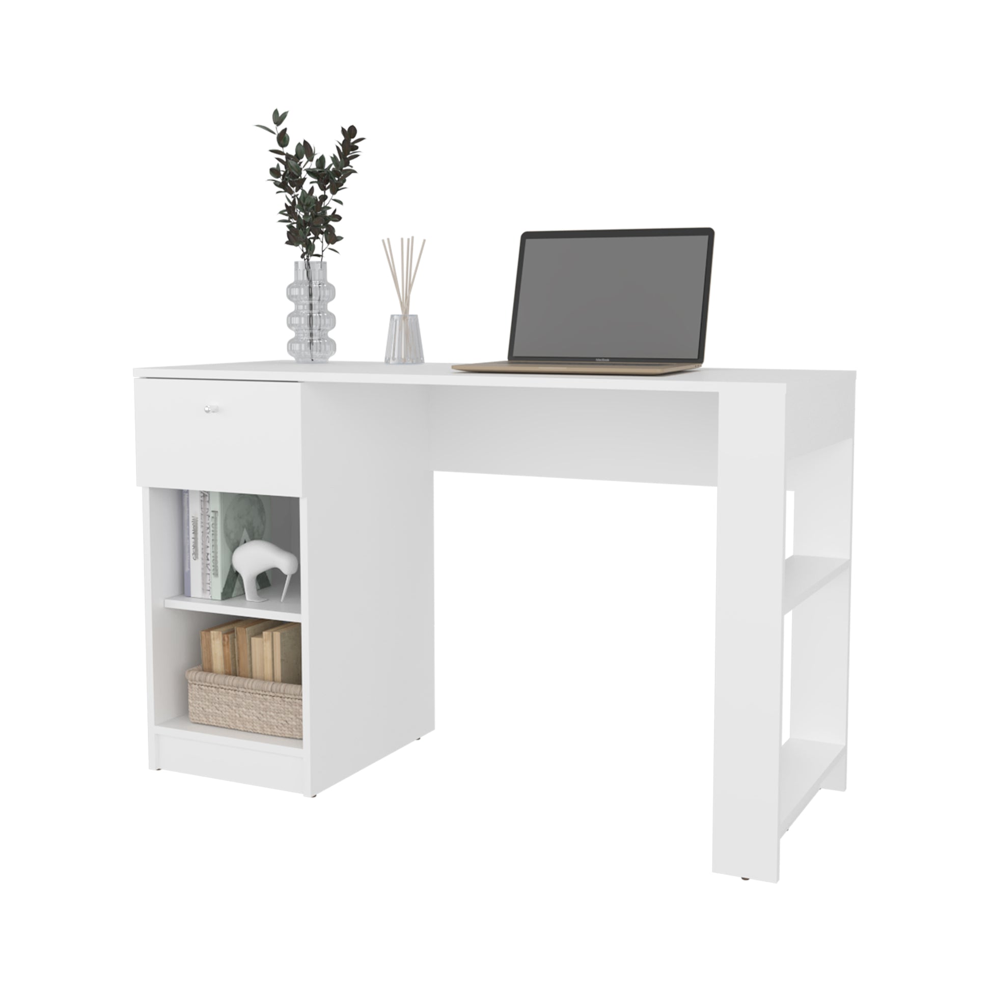 Modern White Computer Desk with Drawers for Home Office Productivity