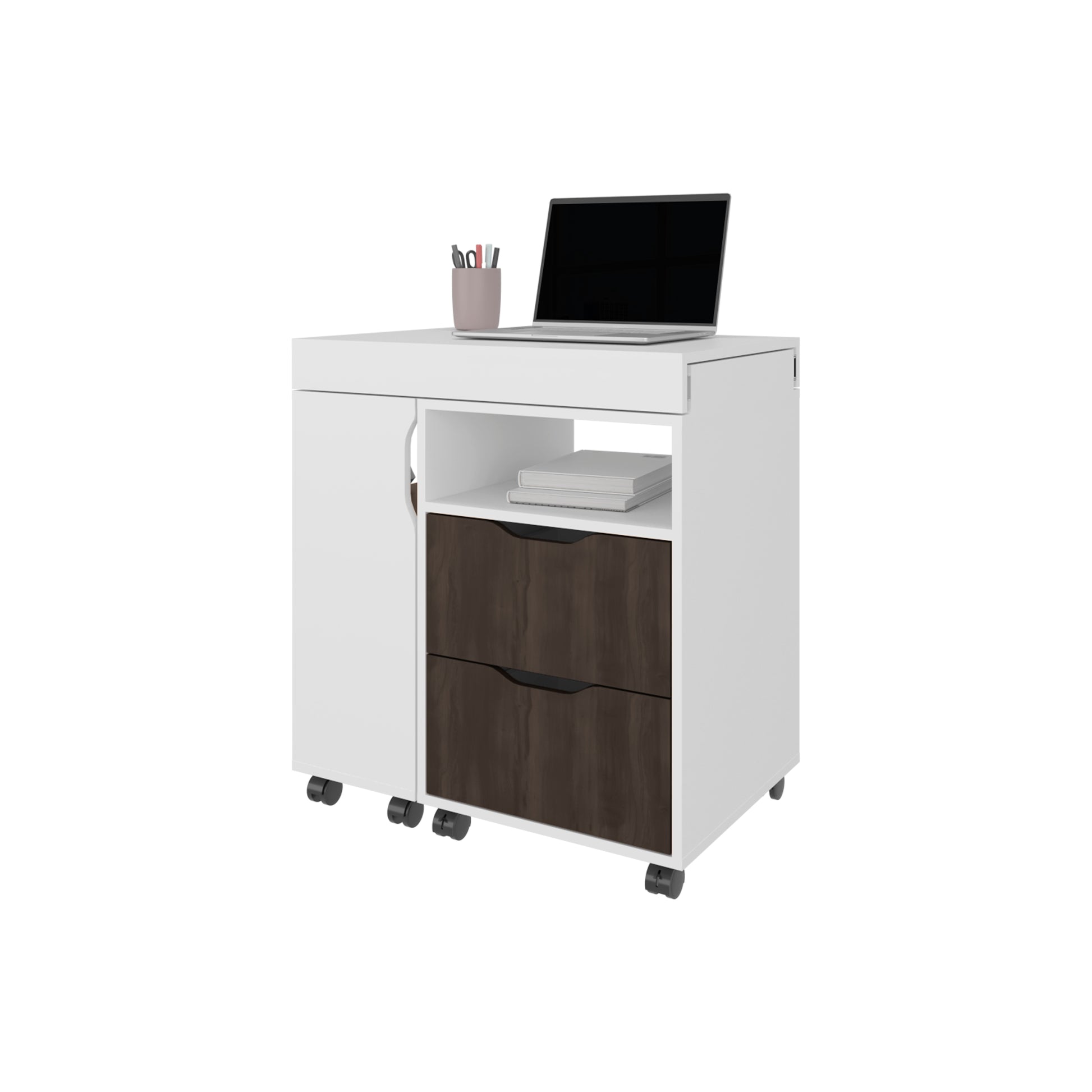 Extendable Computer Desk with Drawers & Shelves