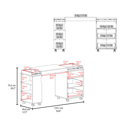 Extendable Computer Desk with Drawers & Shelves