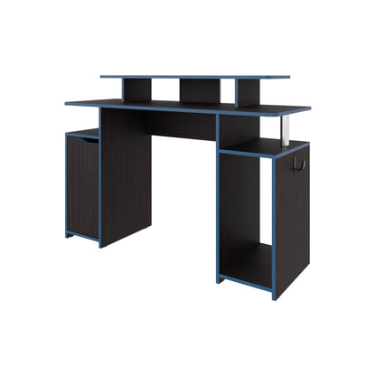 Modern Multicolor Gaming Desk with Elevated Monitor Shelf