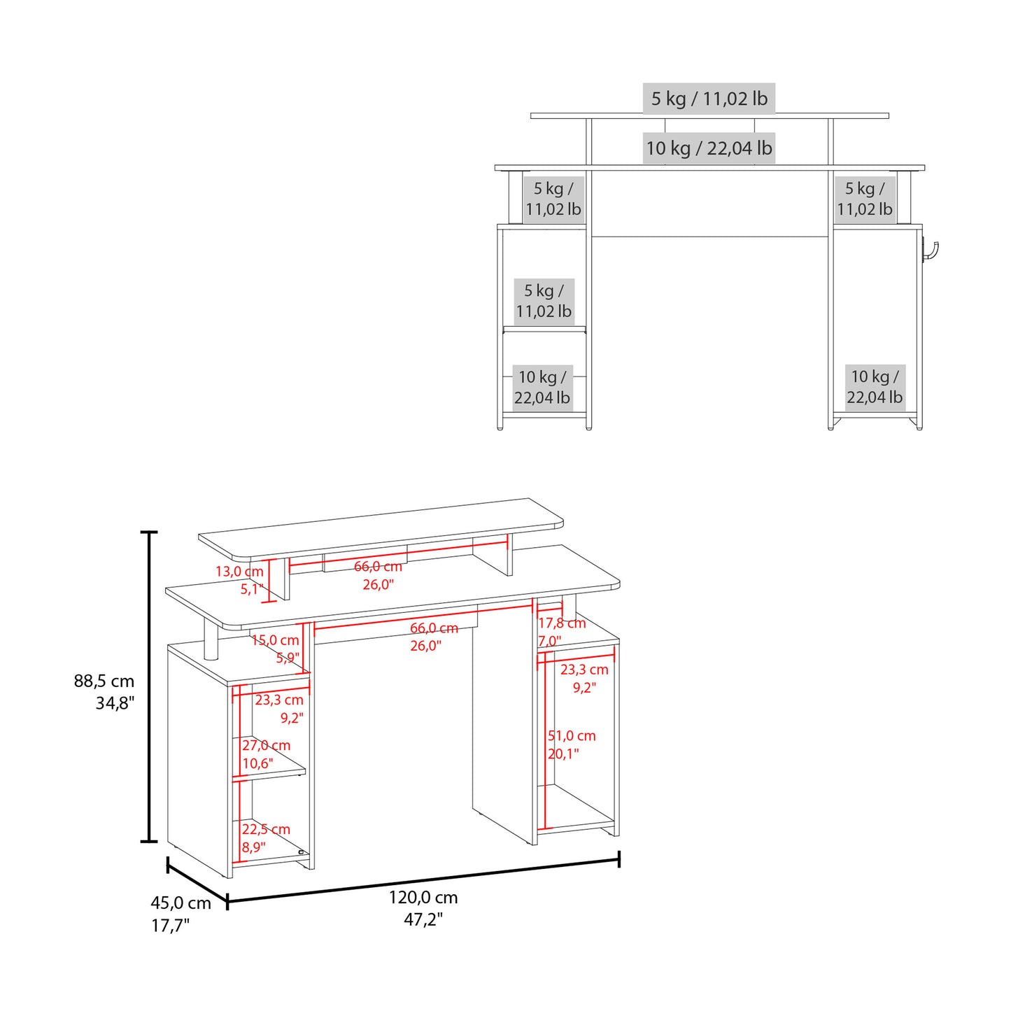 Modern Multicolor Gaming Desk with Elevated Monitor Shelf