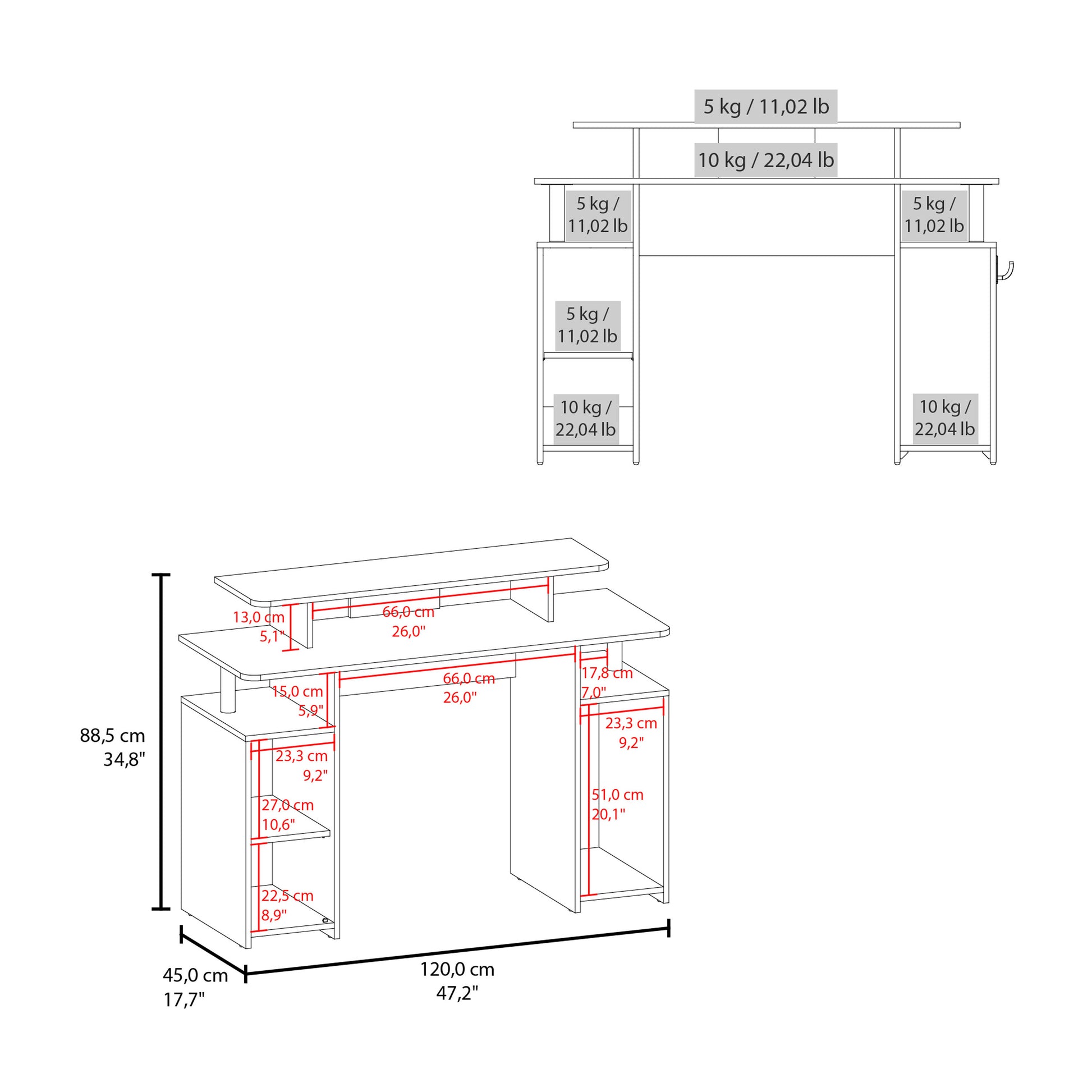 Modern Multicolor Gaming Desk with Elevated Monitor Shelf